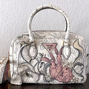 Prada Signature Rabbit Bauletto Calf Leather Shoulder Bag with Strap